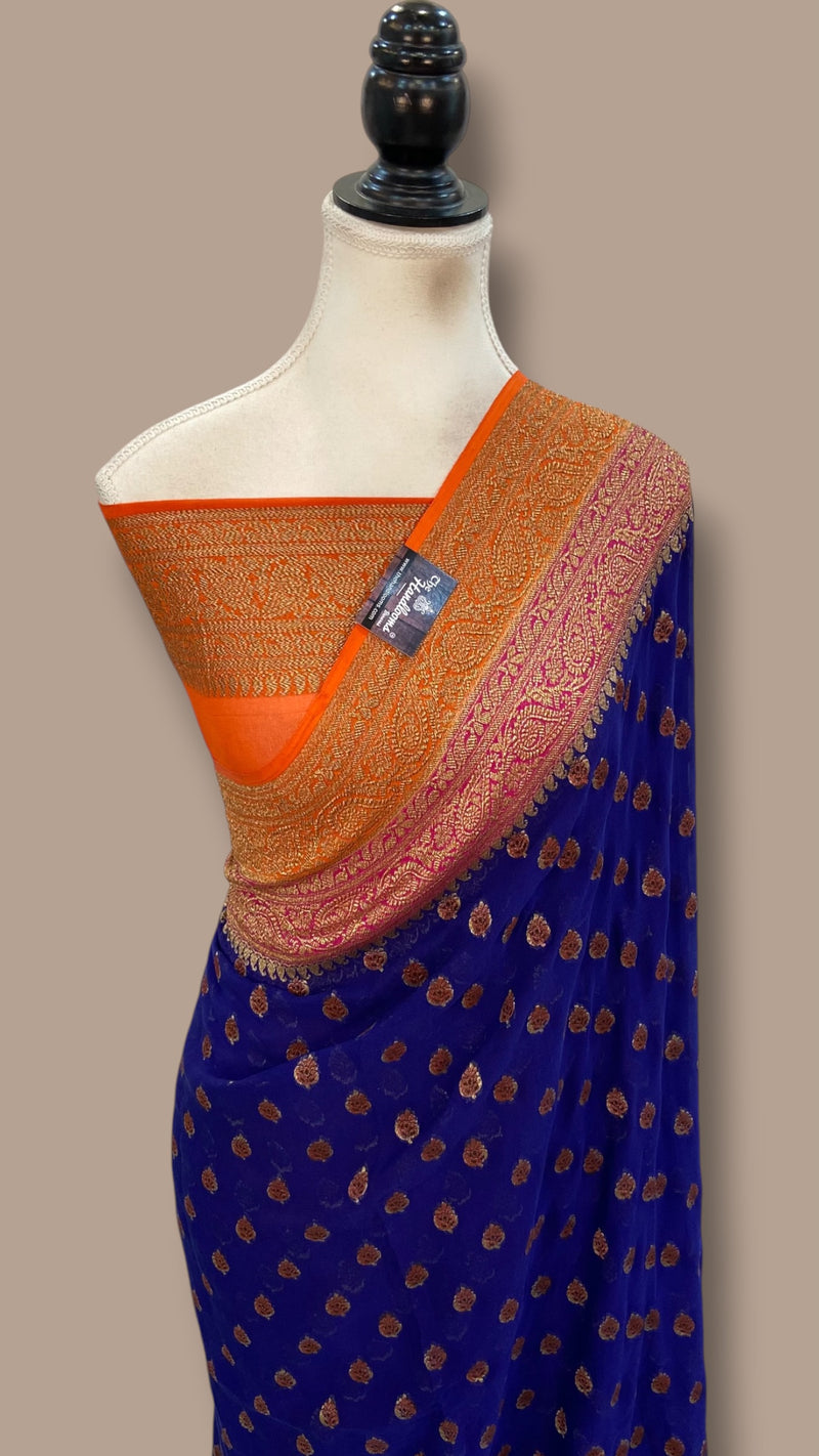 Pure Khaddi Georgette Handloom Banarasi Saree - Antique Zari