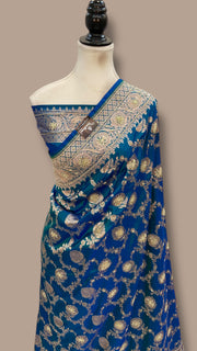 Pure Katan Silk Banarasi Handloom Saree - All Over Jaal Work With Zardosi Handwork - The Handlooms