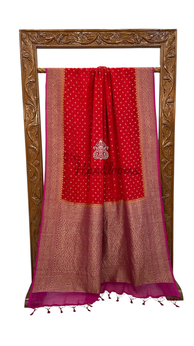 Crimson Red Pure Khaddi Georgette Banarasi Saree