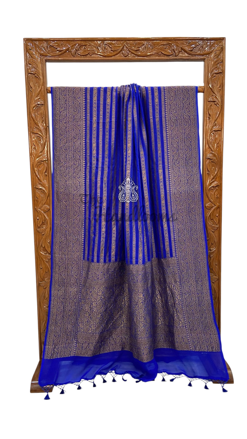 Royal Blue Pure Khaddi Georgette Handloom Banarasi Saree
