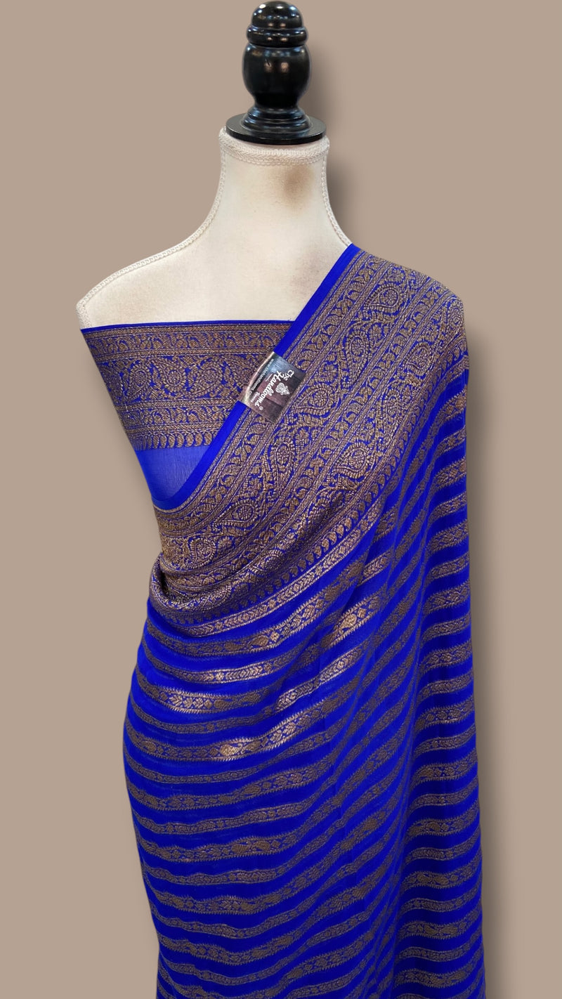Royal Blue Pure Khaddi Georgette Handloom Banarasi Saree