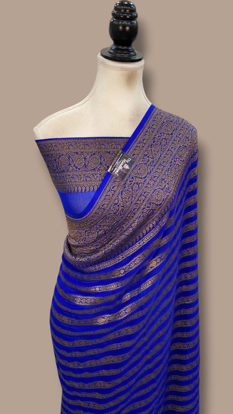 Royal Blue Pure Khaddi Georgette Handloom Banarasi Saree