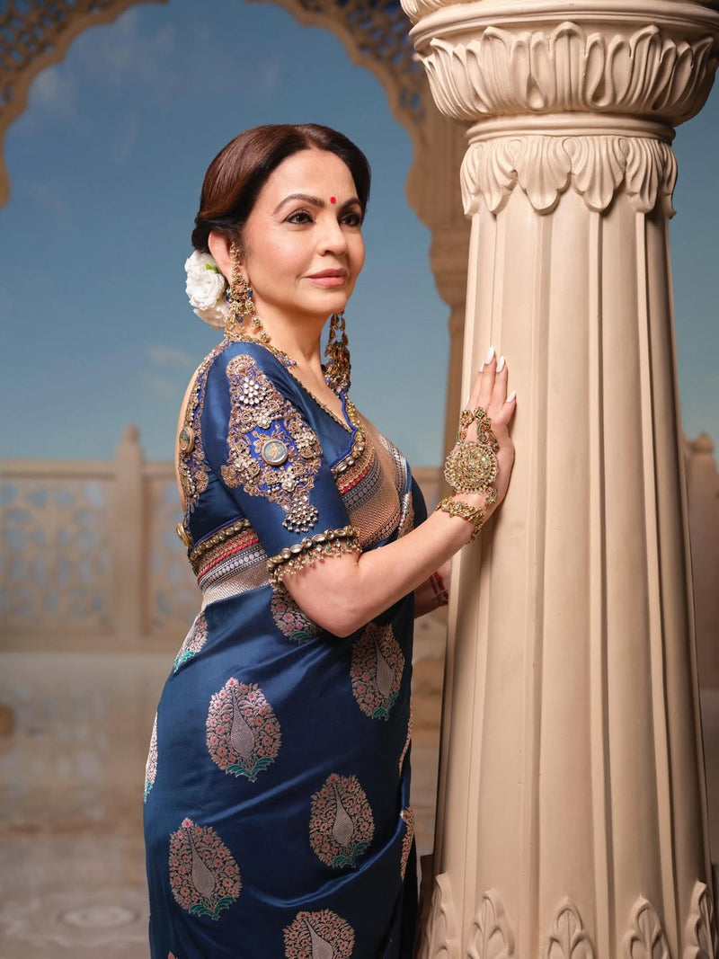 Nita Ambani Pure Katan Silk Banarasi Handloom Saree - All Over Boota With Zardosi Handwork