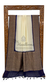 Off-white Pure Khaddi Georgette Handloom Banarasi Saree - The Handlooms