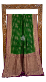 Green Pure Khaddi Georgette Banarasi Saree - Antique zari - The Handlooms