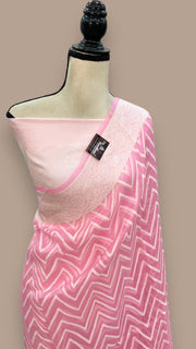 Baby Pink Pure Kora Handloom Banarasi Saree - The Handlooms