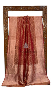 Coral Red Pure Kora Tissue Handloom Banarasi Saree - The Handlooms