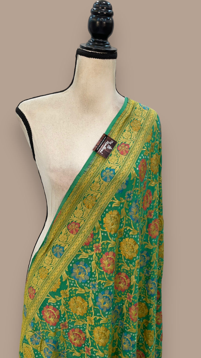 Pure Georgette Banarasi Bandhej Handloom Dupatta With Meenakari - The Handlooms