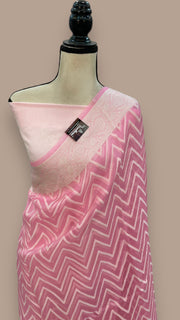 Baby Pink Pure Kora Handloom Banarasi Saree - The Handlooms