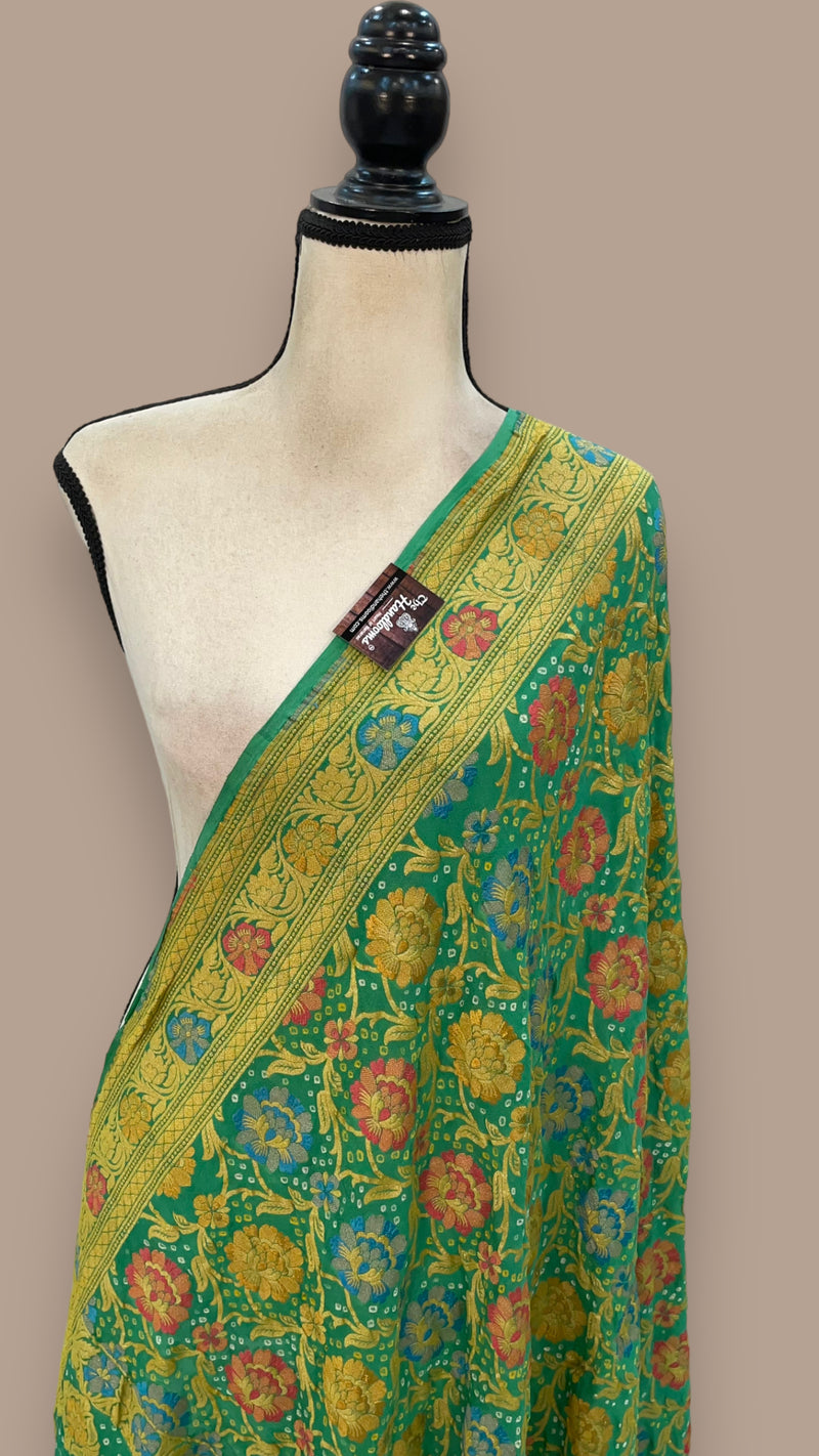 Pure Georgette Banarasi Bandhej Handloom Dupatta With Meenakari - The Handlooms