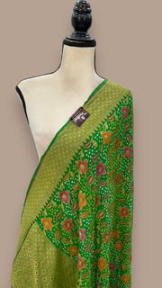 Pure Georgette Banarasi Bandhej Handloom Dupatta With Meenakari - The Handlooms
