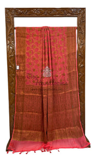 Strawberry Pure Chiffon Khaddi Banarasi Saree - The Handlooms