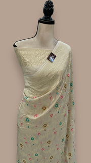 Moonga Georgette Handloom Banarasi Saree - with meenakari - The Handlooms