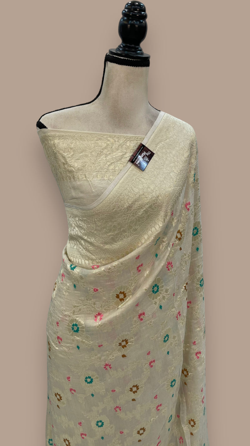 Moonga Georgette Handloom Banarasi Saree - with meenakari - The Handlooms
