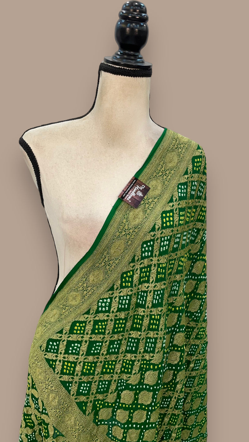 Pure Georgette Banarasi Bandhej Handloom Dupatta - The Handlooms