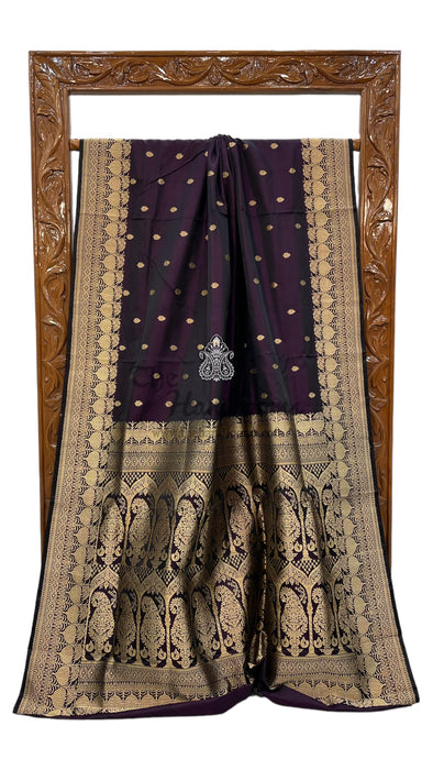 Pure Satan Silk Banarasi Handloom Saree - All over Kadua motifs