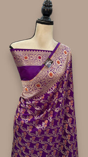 Dark Purple Pure Katan Silk Banarasi Handloom Saree - All over Jaal work With Meenakari - The Handlooms