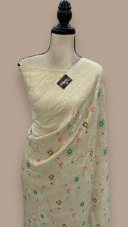 Moonga Georgette Handloom Banarasi Saree - with meenakari - The Handlooms