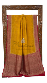 Mustard Yellow Pure Khaddi Georgette Handloom Banarasi Saree - The Handlooms