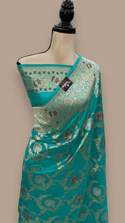 Pure Katan Silk Banarasi Handloom Saree - All over Jaal work with Meenakari - The Handlooms