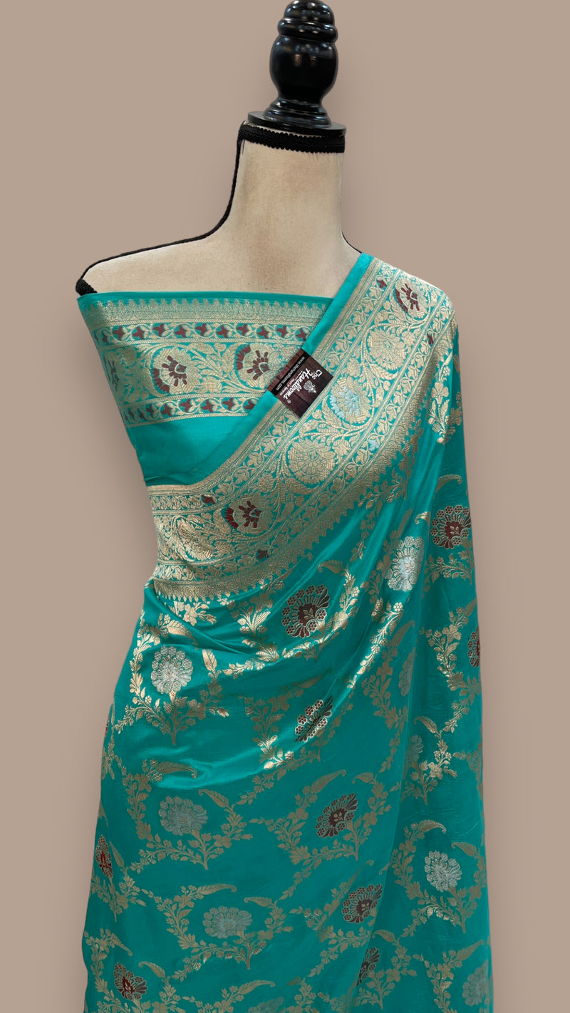 Pure Katan Silk Banarasi Handloom Saree - All over Jaal work with Meenakari - The Handlooms
