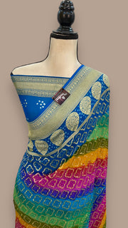 Pure Georgette Banarasi Bandhej Handloom Saree Multi shade - The Handlooms
