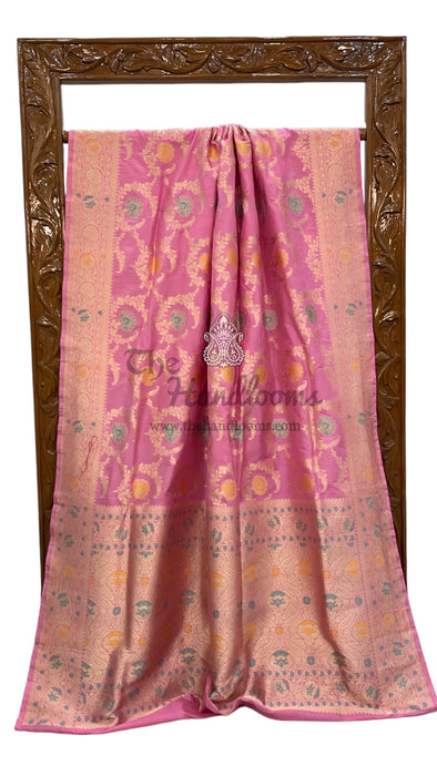 Pure Katan Silk Banarasi Handloom Saree - All over Jaal work with Meenakari