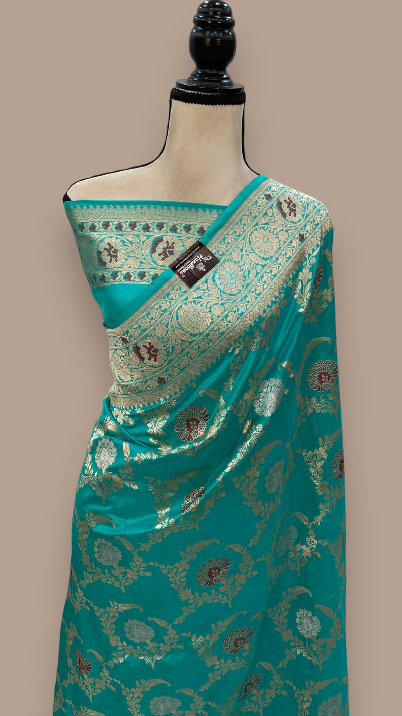 Pure Katan Silk Banarasi Handloom Saree - All over Jaal work with Meenakari - The Handlooms