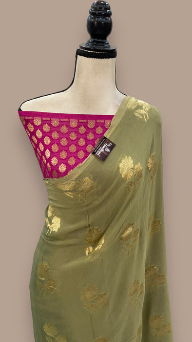 Pure Khaddi Georgette Handloom Banarasi Saree - Water zari