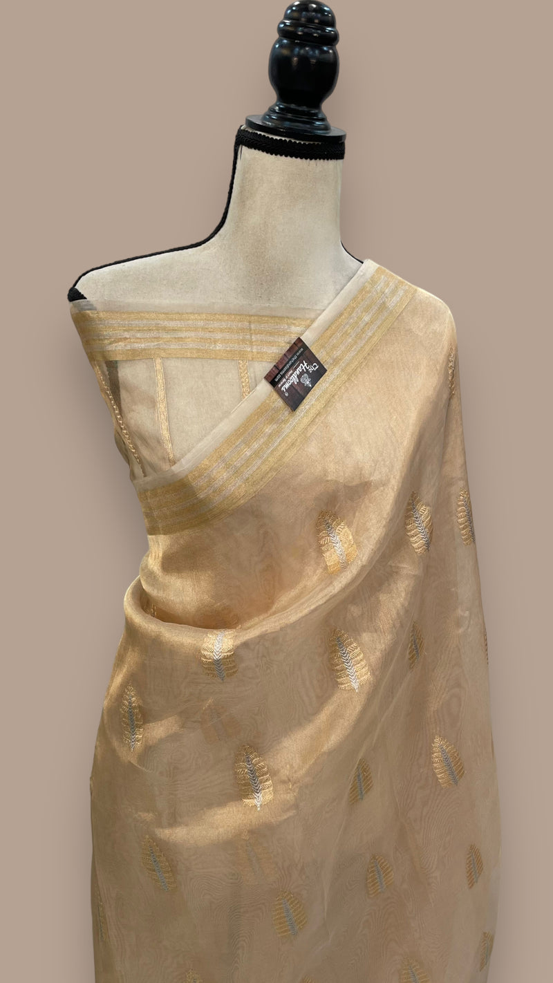 Pure Kora Tissue Handloom Banarasi Saree With all over Sona Roopa Kadua motifs - The Handlooms