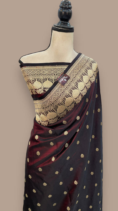 Pure Satan Silk Banarasi Handloom Saree - All over Kadua motifs