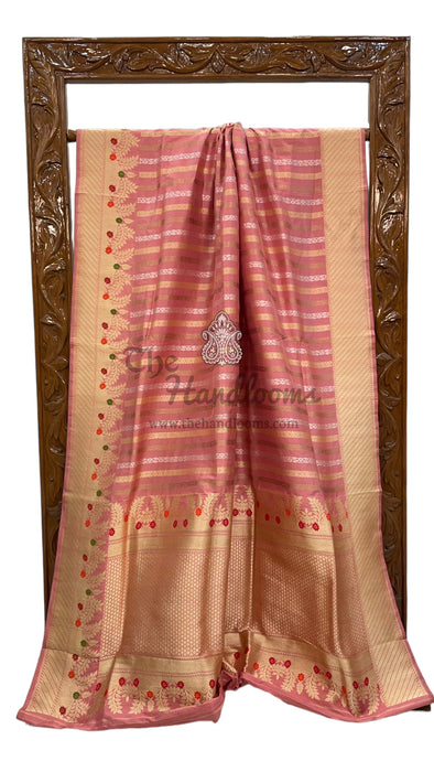 Pure Katan Silk Banarasi Handloom Saree - All over soona roopa  Kadua stripe