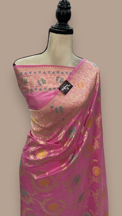 Pure Katan Silk Banarasi Handloom Saree - All over Jaal work with Meenakari