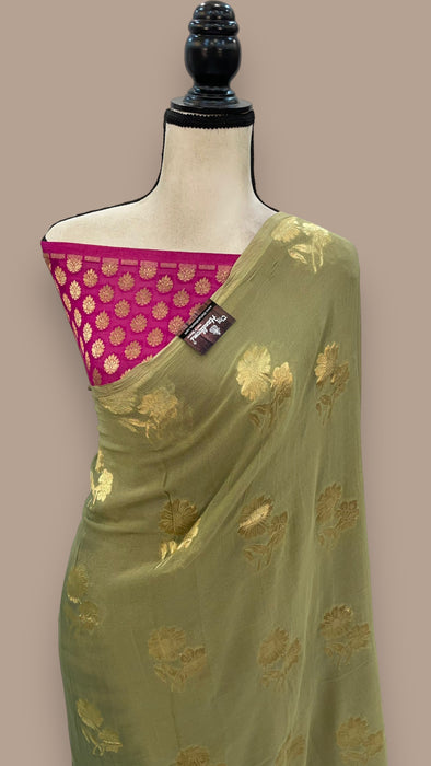 Pure Khaddi Georgette Handloom Banarasi Saree - Water zari