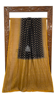 Black Pure Khaddi Georgette Handloom Banarasi Saree - The Handlooms