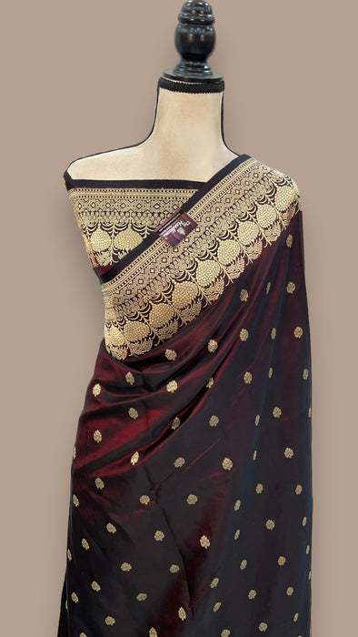 Pure Satan Silk Banarasi Handloom Saree - All over Kadua motifs