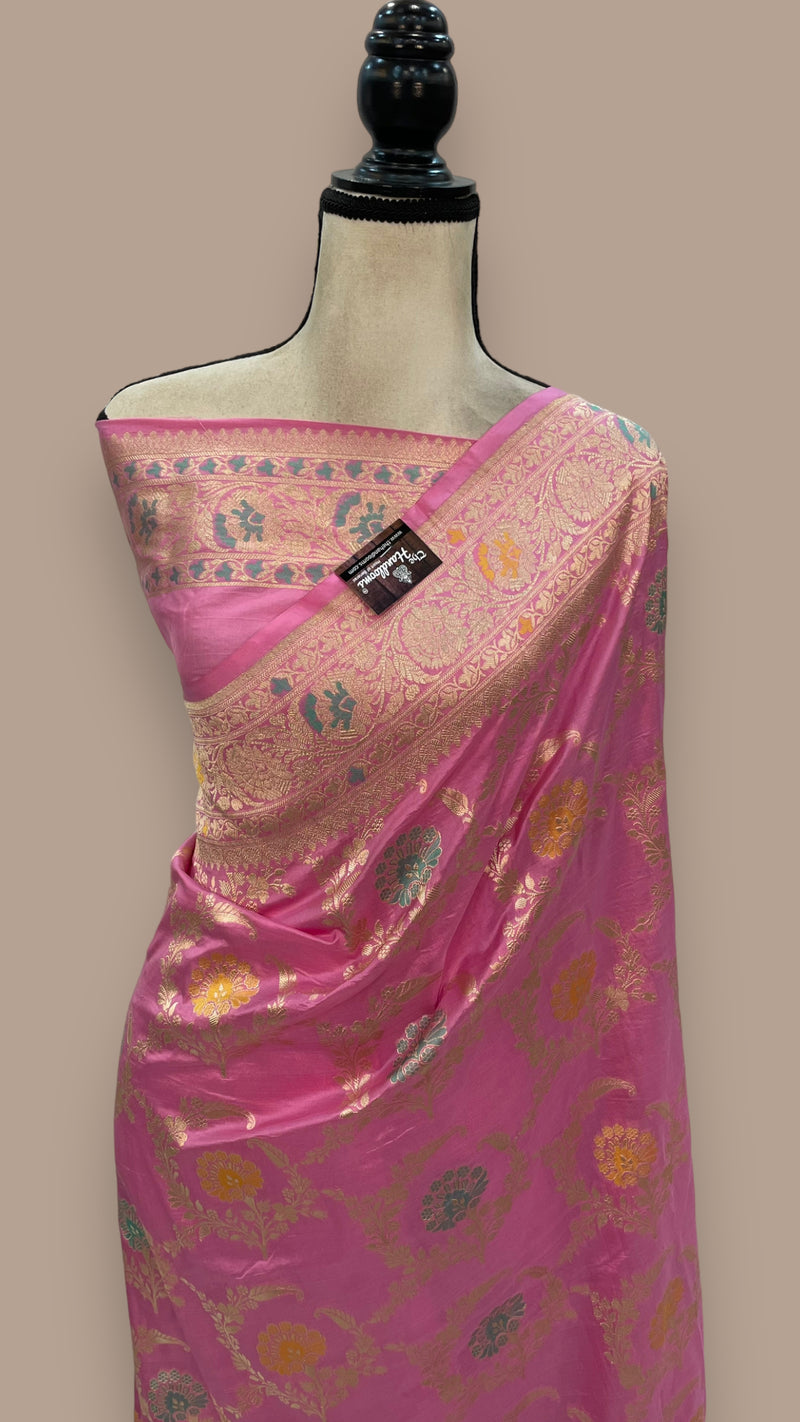 Pure Katan Silk Banarasi Handloom Saree - All over Jaal work with Meenakari - The Handlooms