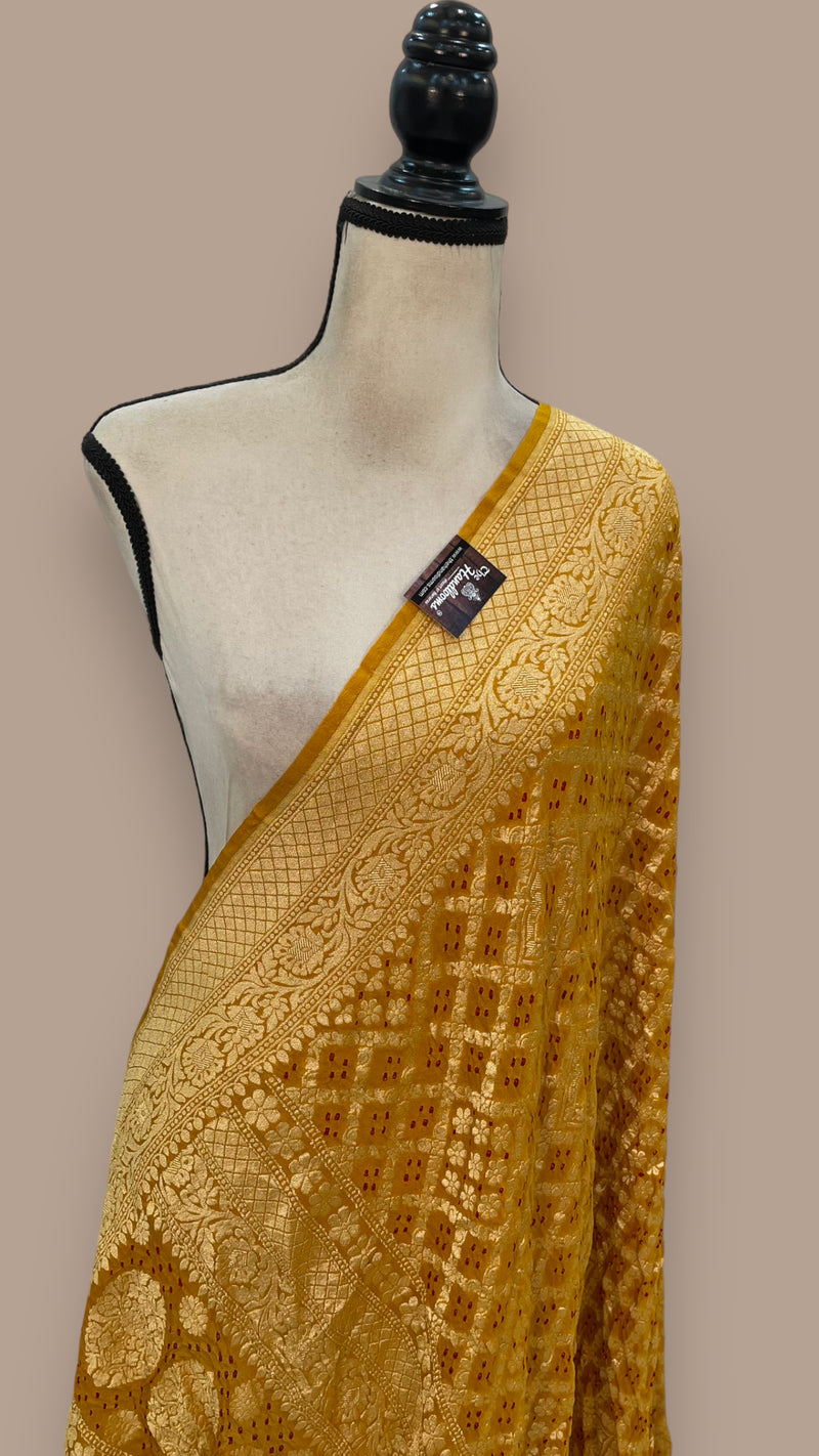 Pure Georgette Banarasi Bandhej Handloom Dupatta - The Handlooms