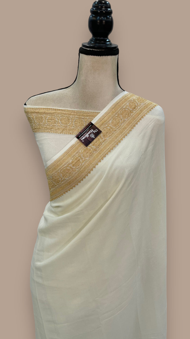 Pure Khaddi Georgette Banarasi Saree -  Gold zari - The Handlooms