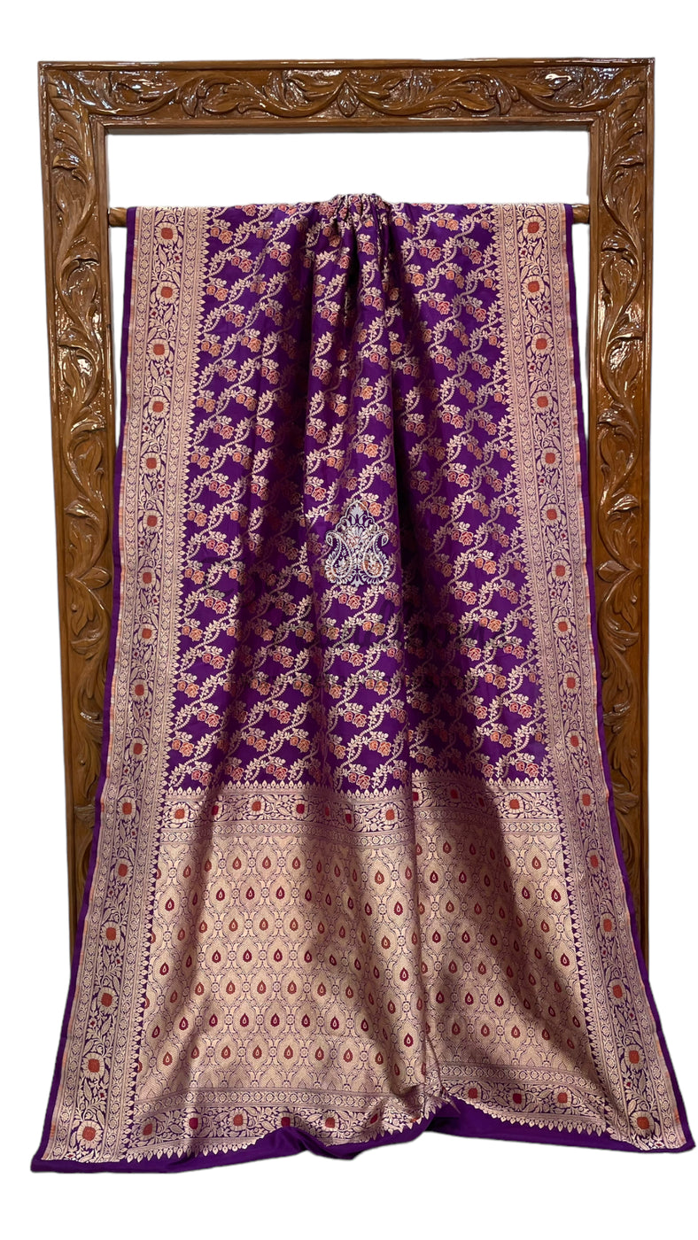 Dark Purple Pure Katan Silk Banarasi Handloom Saree - All over Jaal work With Meenakari - The Handlooms
