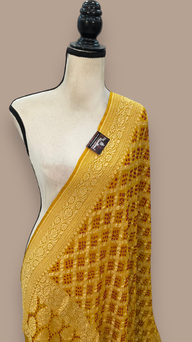 Pure Georgette Banarasi Bandhej Handloom Dupatta - The Handlooms
