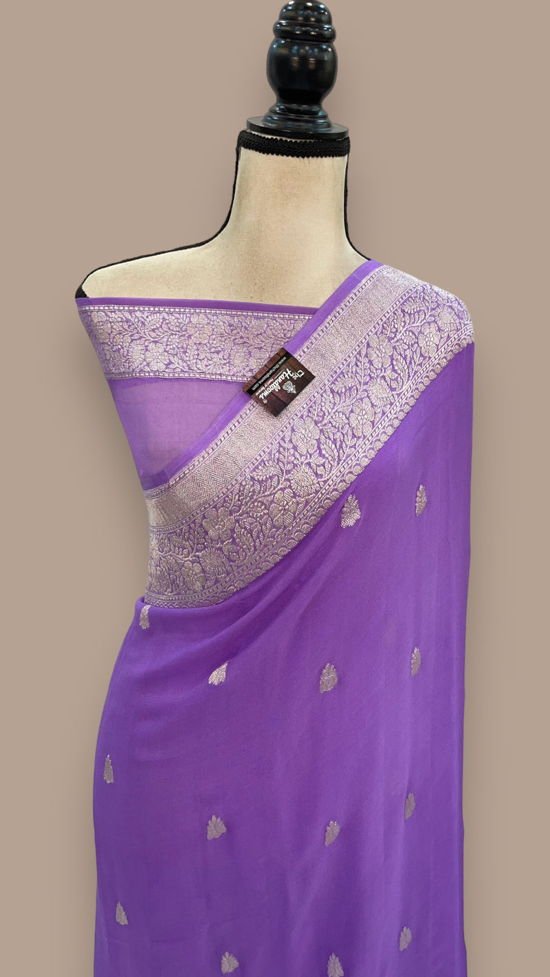 Lavender Pure Georgette Banarasi Handloom Saree - The Handlooms