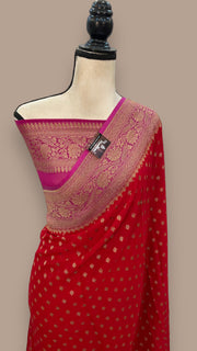 Hot Pink Pure Khaddi Georgette Banarasi Saree - The Handlooms