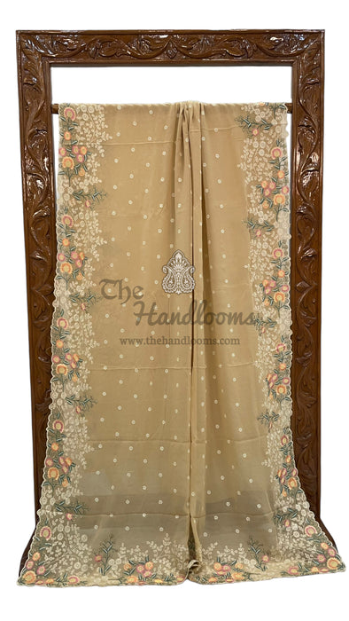 Pure Georgette Chikankari Handloom Banarasi Saree