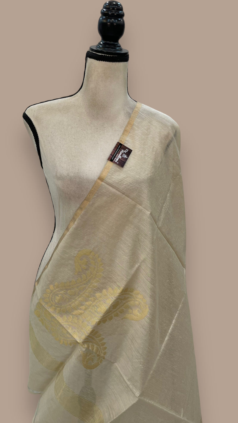 Pure Moonga  handloom Dupatta Gold Zari - The Handlooms