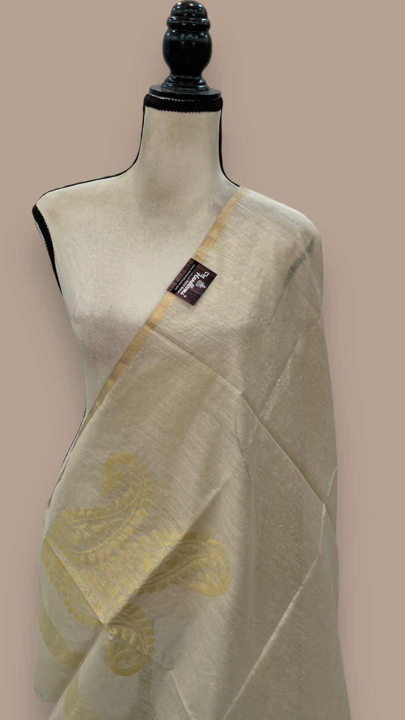 Pure Moonga  handloom Dupatta Gold Zari - The Handlooms