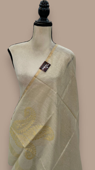 Pure Moonga  handloom Dupatta Gold Zari