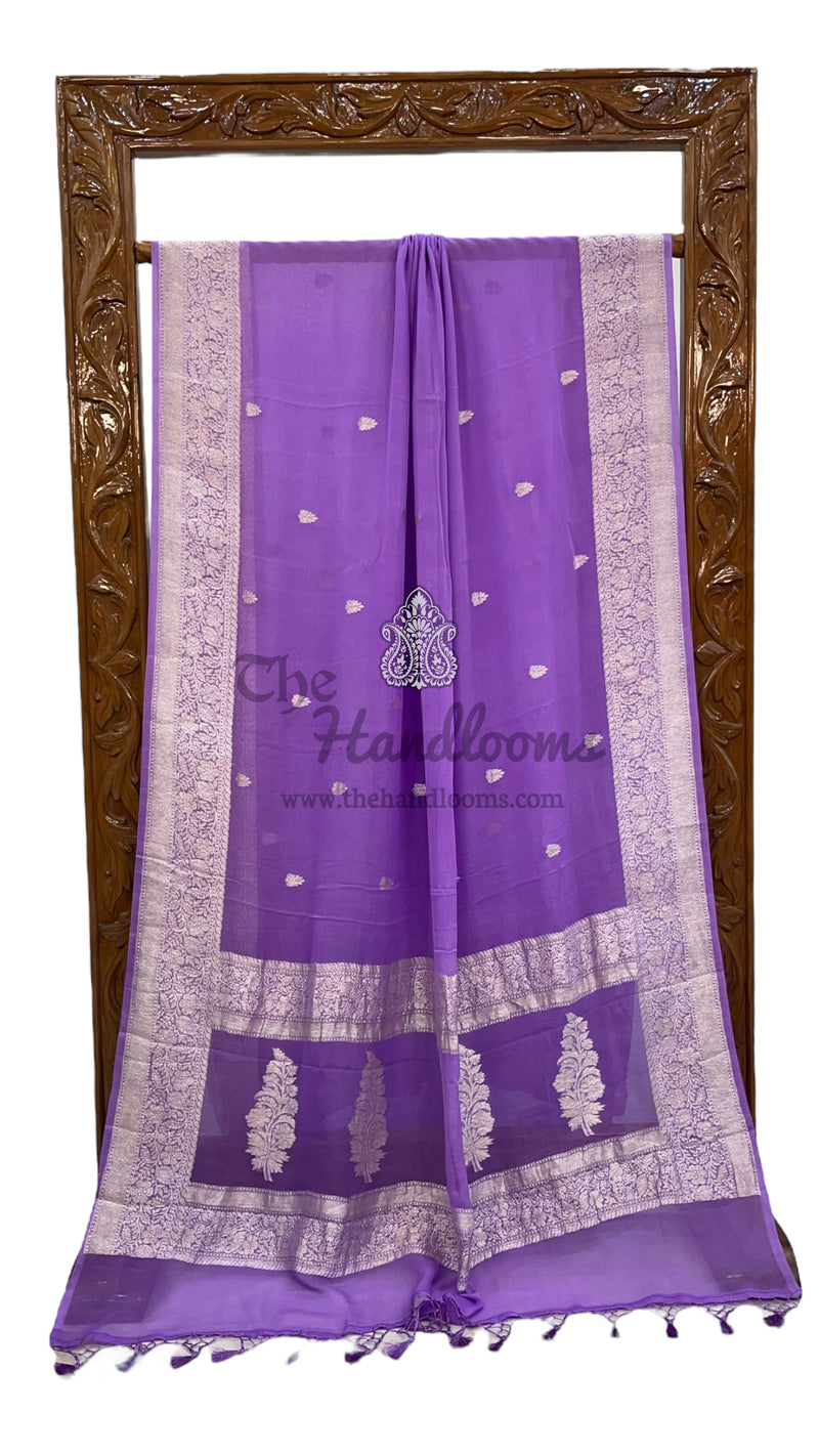 Lavender Pure Georgette Banarasi Handloom Saree - The Handlooms