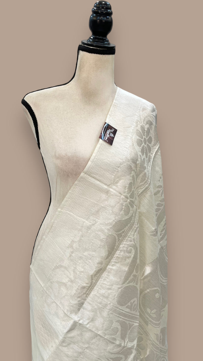 Pure Moonga  handloom Dupatta Silver Zari - The Handlooms