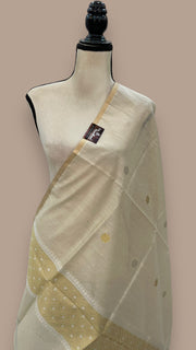 Pure Moonga  handloom Dupatta Gold Zari - The Handlooms